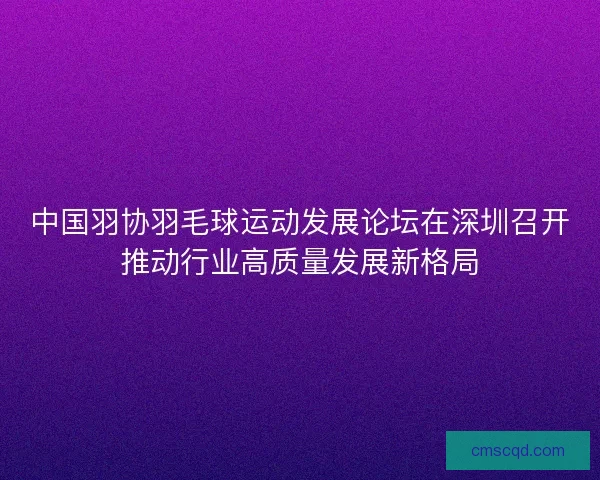 中国羽协羽毛球运动发展论坛在深圳召开推动行业高质量发展新格局 中国羽协羽毛球运动发展论坛在深圳召开推动行业高质量发展新格局